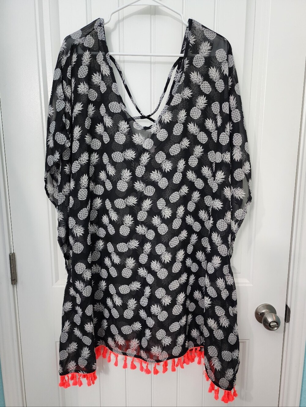NEW! No Boundaries Women's Black Pineapple Cover-Up w/ Neon Tassels, Size 1X